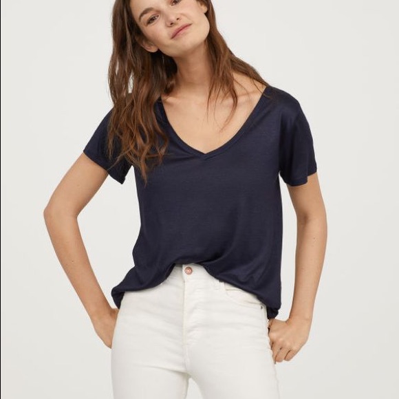 H&M Basic Navy V-Neck Tee
